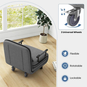 3-in-1 Convertible Sofa Bed, Folding Sleeper Chair with 5-Position Adjustable Backrest, Pillow, Hidden Legs & Wheels for Living Room Office