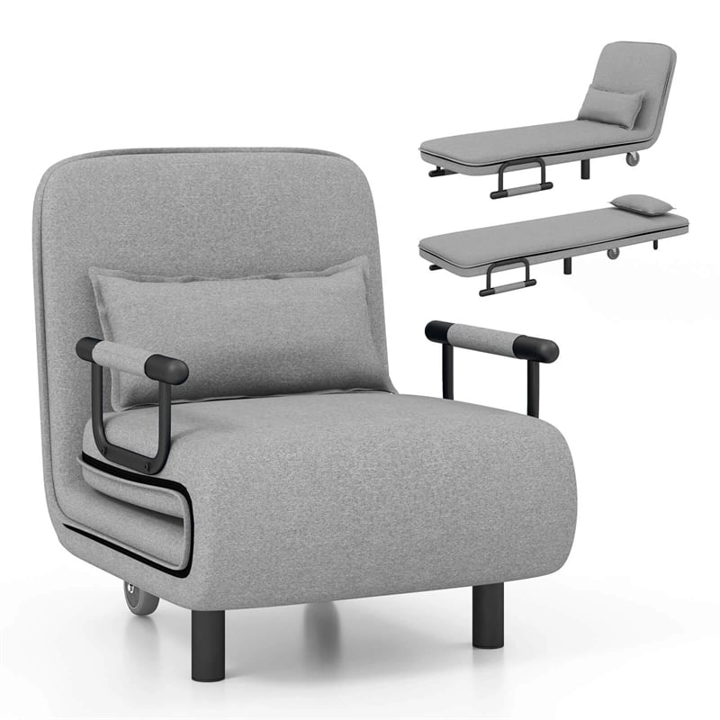3-in-1 Convertible Sofa Bed, Folding Sleeper Chair with 5-Position Adjustable Backrest, Pillow, Hidden Legs & Wheels for Living Room Office