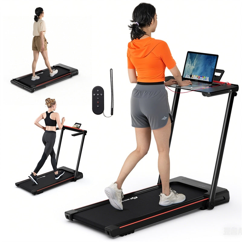 3-in-1 Folding Treadmill with Desk, 2.5HP Portable Under Desk Walking Pad with Large LED Display, Speakers & Remote for Home Office Gym