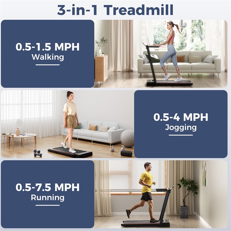3-in-1 Folding Treadmill with Desk, 2.5HP Portable Under Desk Walking Pad with Large LED Display, Speakers & Remote for Home Office Gym