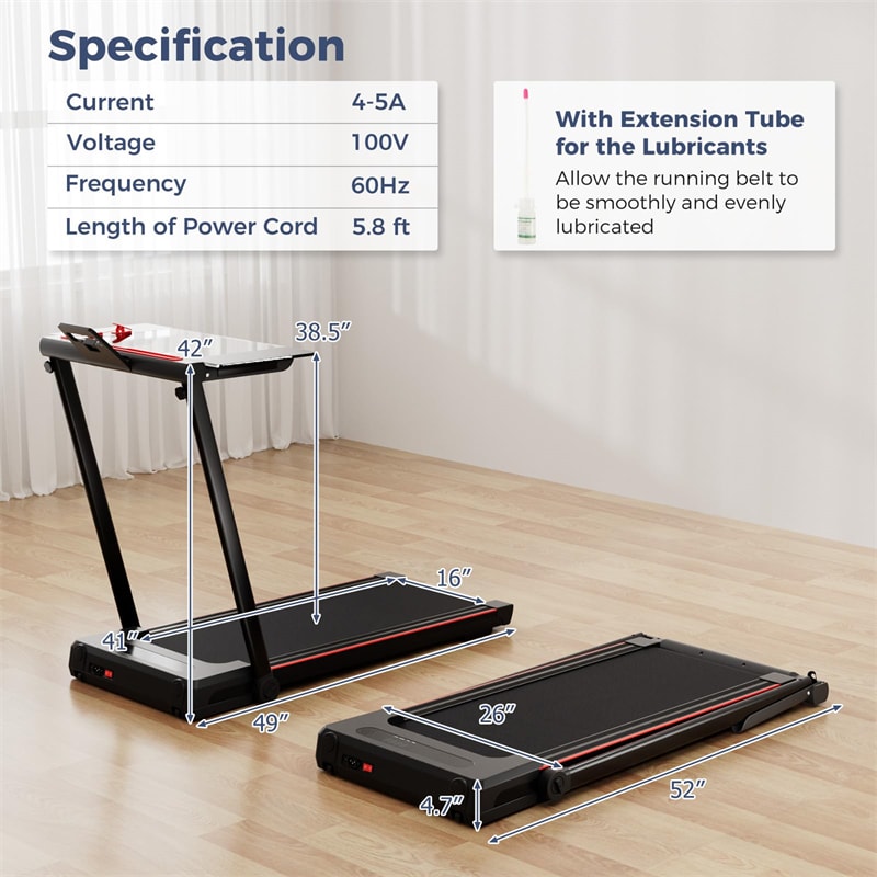 3-in-1 Folding Treadmill with Desk, 2.5HP Portable Under Desk Walking Pad with Large LED Display, Speakers & Remote for Home Office Gym