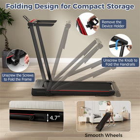 3-in-1 Folding Treadmill with Desk, 2.5HP Portable Under Desk Walking Pad with Large LED Display, Speakers & Remote for Home Office Gym