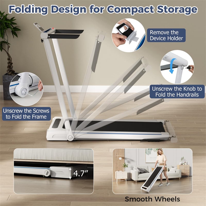 3-in-1 Folding Treadmill with Desk, 2.5HP Portable Under Desk Walking Pad with Large LED Display, Speakers & Remote for Home Office Gym