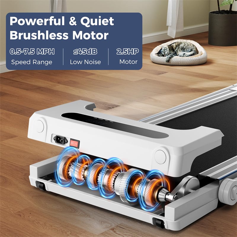 3-in-1 Folding Treadmill with Desk, 2.5HP Portable Under Desk Walking Pad with Large LED Display, Speakers & Remote for Home Office Gym