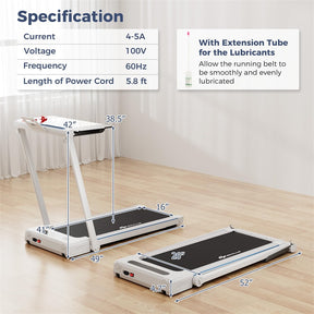 3-in-1 Folding Treadmill with Desk, 2.5HP Portable Under Desk Walking Pad with Large LED Display, Speakers & Remote for Home Office Gym