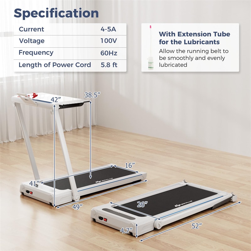 3-in-1 Folding Treadmill with Desk, 2.5HP Portable Under Desk Walking Pad with Large LED Display, Speakers & Remote for Home Office Gym