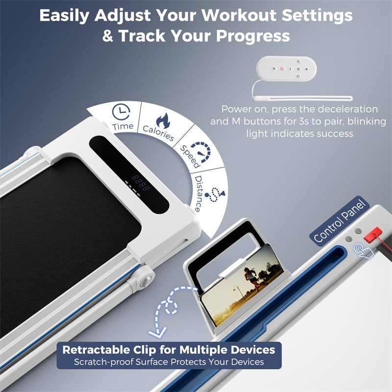 3-in-1 Folding Treadmill with Desk, 2.5HP Portable Under Desk Walking Pad with Large LED Display, Speakers & Remote for Home Office Gym