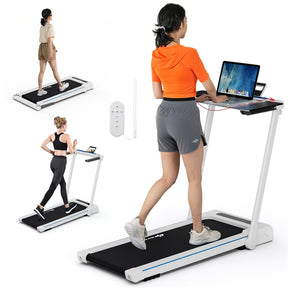 3-in-1 Folding Treadmill with Desk, 2.5HP Portable Under Desk Walking Pad with Large LED Display, Speakers & Remote for Home Office Gym