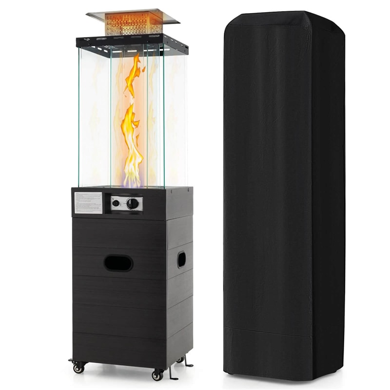 40,000 BTU Outdoor Propane Patio Heater with Tempered Glass Tube, Wheels & Cover, CSA Certified Stainless Steel Burner for Porch, Backyard