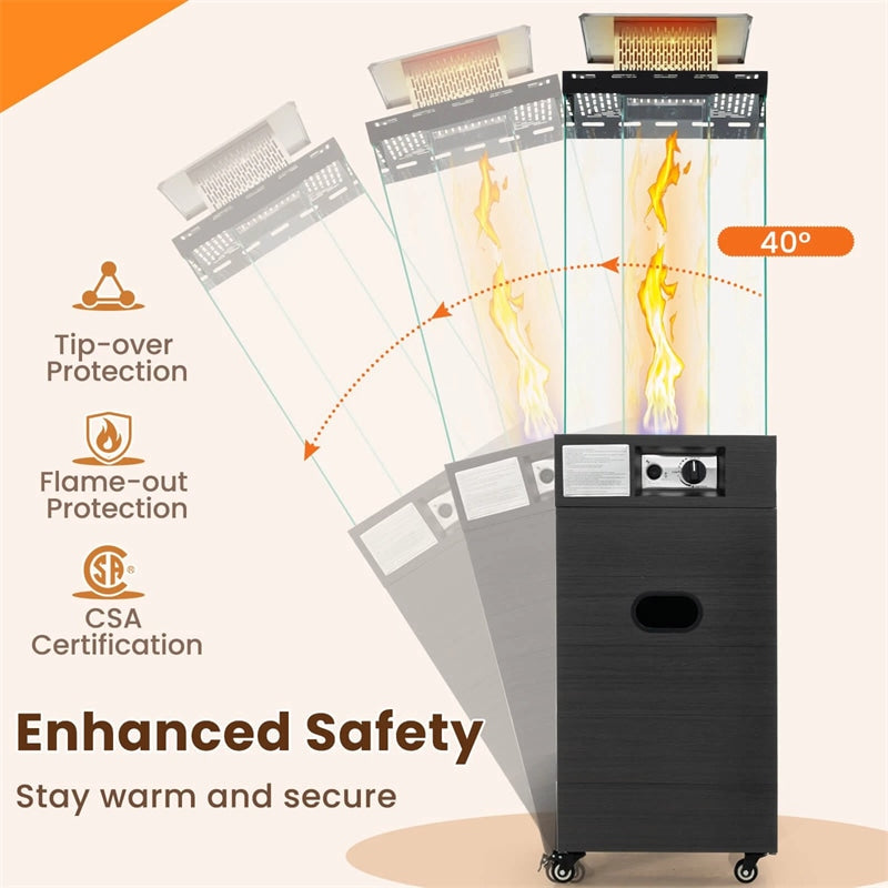 40,000 BTU Outdoor Propane Patio Heater with Tempered Glass Tube, Wheels & Cover, CSA Certified Stainless Steel Burner for Porch, Backyard