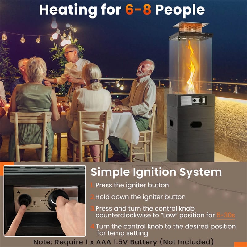 40,000 BTU Outdoor Propane Patio Heater with Tempered Glass Tube, Wheels & Cover, CSA Certified Stainless Steel Burner for Porch, Backyard