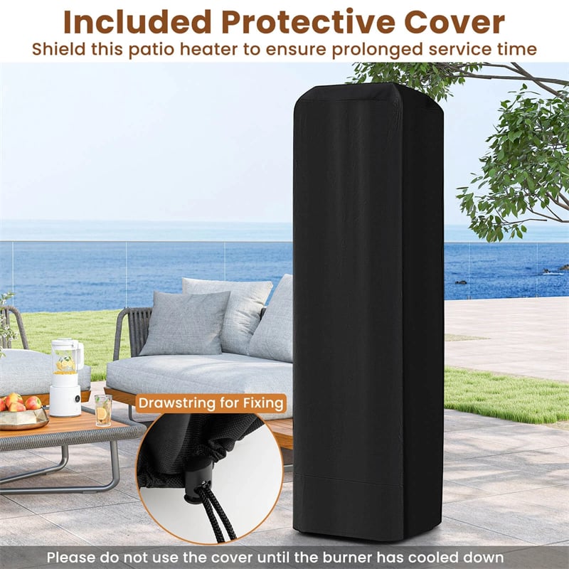 40,000 BTU Outdoor Propane Patio Heater with Tempered Glass Tube, Wheels & Cover, CSA Certified Stainless Steel Burner for Porch, Backyard