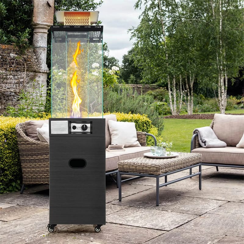40,000 BTU Outdoor Propane Patio Heater with Tempered Glass Tube, Wheels & Cover, CSA Certified Stainless Steel Burner for Porch, Backyard