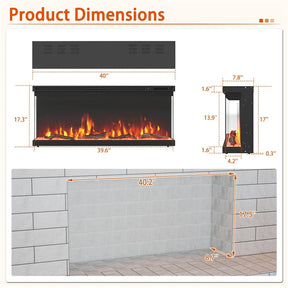 36/40/50/60 Inches 3-Sided Electric Fireplace Insert, 750W/1200W Recessed Fireplace Heater with 12 Flame Colors, Remote, 5 Brightness & 8H Timer