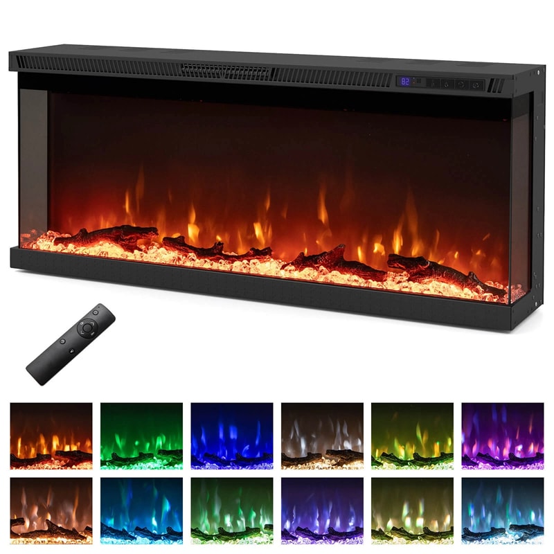 36/40/50/60 Inches 3-Sided Electric Fireplace Insert, 750W/1200W Recessed Fireplace Heater with 12 Flame Colors, Remote, 5 Brightness & 8H Timer