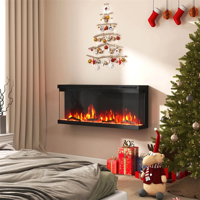 36/40/50/60 Inches 3-Sided Electric Fireplace Insert, 750W/1200W Recessed Fireplace Heater with 12 Flame Colors, Remote, 5 Brightness & 8H Timer