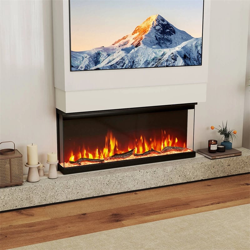36/40/50/60 Inches 3-Sided Electric Fireplace Insert, 750W/1200W Recessed Fireplace Heater with 12 Flame Colors, Remote, 5 Brightness & 8H Timer