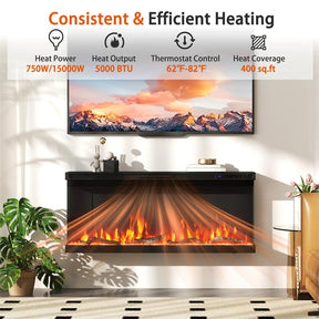 36/40/50/60 Inches 3-Sided Electric Fireplace Insert, 750W/1200W Recessed Fireplace Heater with 12 Flame Colors, Remote, 5 Brightness & 8H Timer