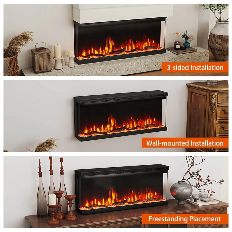 36/40/50/60 Inches 3-Sided Electric Fireplace Insert, 750W/1200W Recessed Fireplace Heater with 12 Flame Colors, Remote, 5 Brightness & 8H Timer