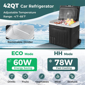 23/32/42QT Portable Car Refrigerator with -4°F~68°F Adjustable Range, 12V/24V DC 100-240V AC Electric Car Cooler Freezer for Camping, RV, Travel