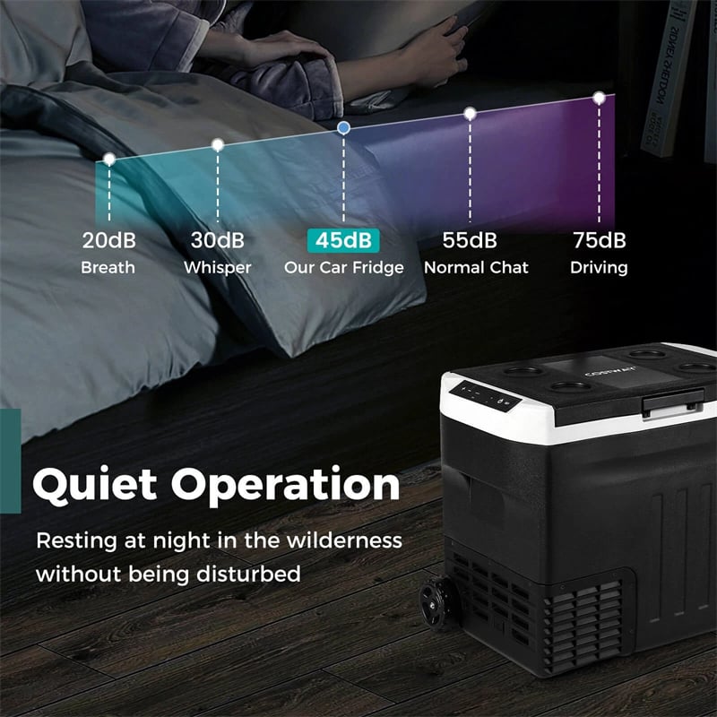 23/32/42QT Portable Car Refrigerator with -4°F~68°F Adjustable Range, 12V/24V DC 100-240V AC Electric Car Cooler Freezer for Camping, RV, Travel