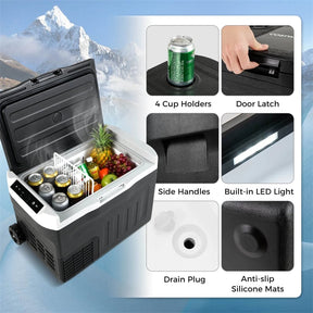 23/32/42QT Portable Car Refrigerator with -4°F~68°F Adjustable Range, 12V/24V DC 100-240V AC Electric Car Cooler Freezer for Camping, RV, Travel