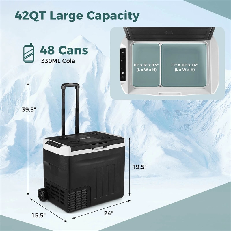 23/32/42QT Portable Car Refrigerator with -4°F~68°F Adjustable Range, 12V/24V DC 100-240V AC Electric Car Cooler Freezer for Camping, RV, Travel
