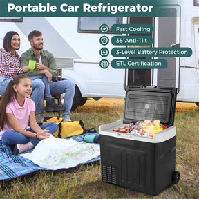 23/32/42QT Portable Car Refrigerator with -4°F~68°F Adjustable Range, 12V/24V DC 100-240V AC Electric Car Cooler Freezer for Camping, RV, Travel