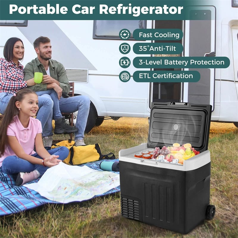 23/32/42QT Portable Car Refrigerator with -4°F~68°F Adjustable Range, 12V/24V DC 100-240V AC Electric Car Cooler Freezer for Camping, RV, Travel