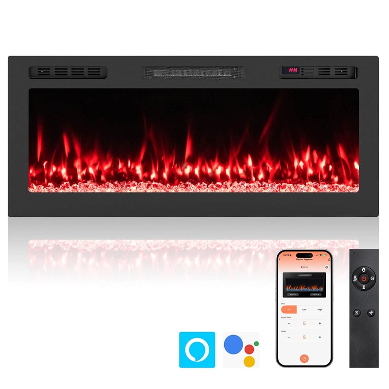 36-68" Smart WiFi Electric Fireplace, Recessed/Wall Mounted Fireplace Heater, 12 Flame & Ember Bed Colors, Alexa/Google Assistant, 12H Timer
