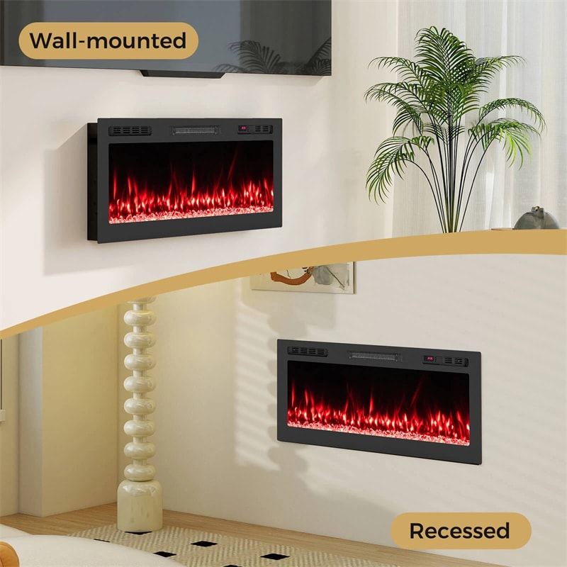 36-68" Smart WiFi Electric Fireplace, Recessed/Wall Mounted Fireplace Heater, 12 Flame & Ember Bed Colors, Alexa/Google Assistant, 12H Timer