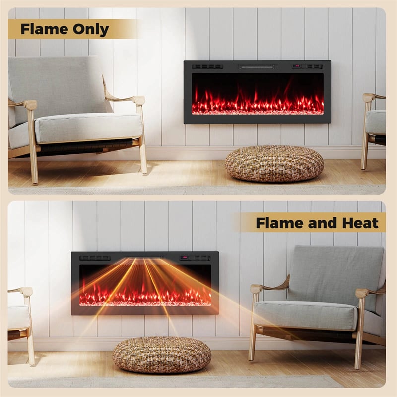 36-68" Smart WiFi Electric Fireplace, Recessed/Wall Mounted Fireplace Heater, 12 Flame & Ember Bed Colors, Alexa/Google Assistant, 12H Timer