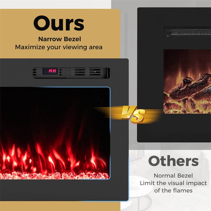 36-68" Smart WiFi Electric Fireplace, Recessed/Wall Mounted Fireplace Heater, 12 Flame & Ember Bed Colors, Alexa/Google Assistant, 12H Timer
