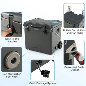 42 Qt Roto Molded Cooler with Wheels & Handle, Large Insulated Ice Chest 5-7 Days Retention, Heavy-Duty Hard Cooler for Beach Picnic Camping Boat