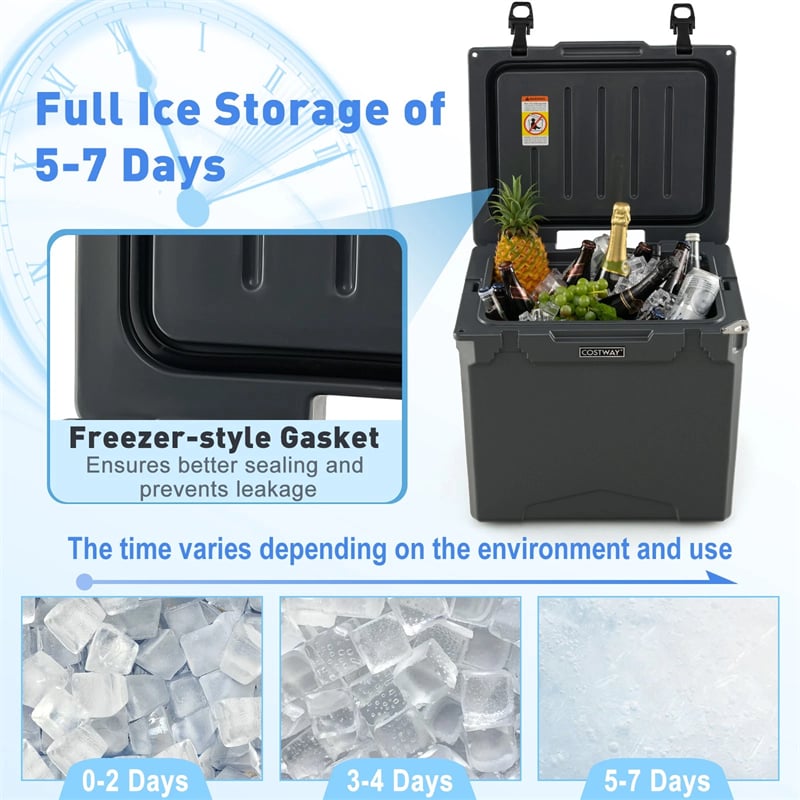42 Qt Roto Molded Cooler with Wheels & Handle, Large Insulated Ice Chest 5-7 Days Retention, Heavy-Duty Hard Cooler for Beach Picnic Camping Boat