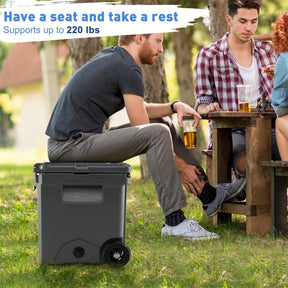 42 Qt Roto Molded Cooler with Wheels & Handle, Large Insulated Ice Chest 5-7 Days Retention, Heavy-Duty Hard Cooler for Beach Picnic Camping Boat