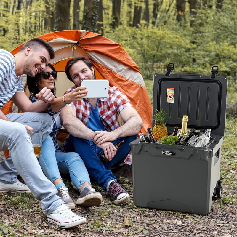 42 Qt Roto Molded Cooler with Wheels & Handle, Large Insulated Ice Chest 5-7 Days Retention, Heavy-Duty Hard Cooler for Beach Picnic Camping Boat