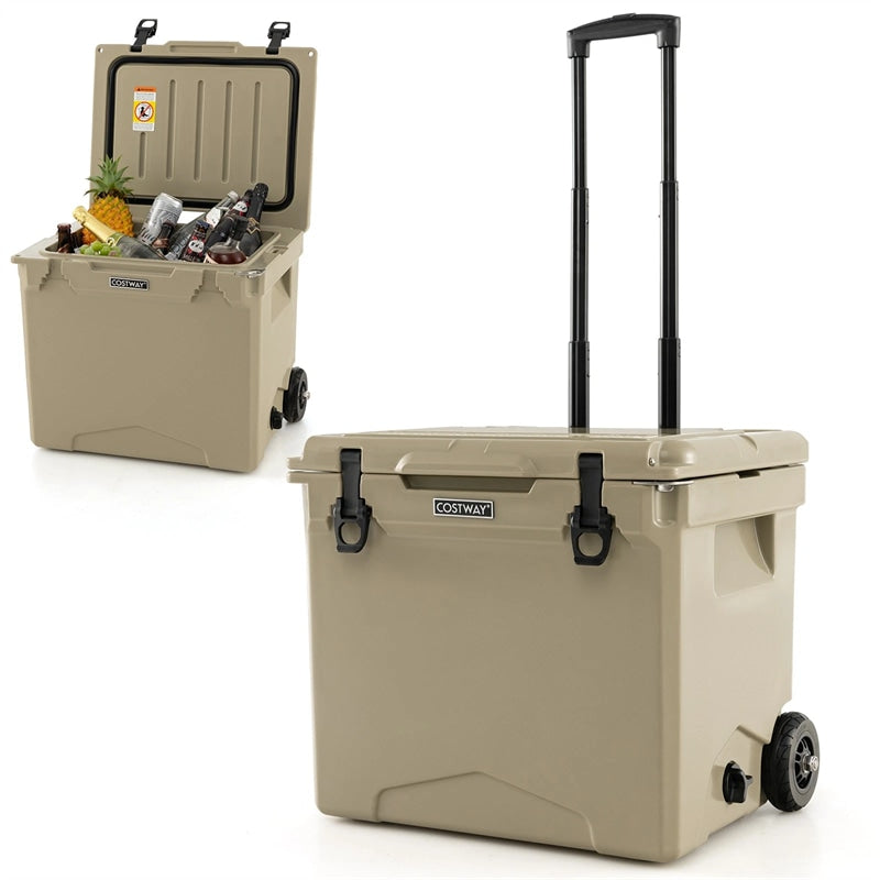 42 Qt Roto Molded Cooler with Wheels & Handle, Large Insulated Ice Chest 5-7 Days Retention, Heavy-Duty Hard Cooler for Beach Picnic Camping Boat