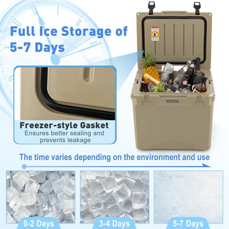 42 Qt Roto Molded Cooler with Wheels & Handle, Large Insulated Ice Chest 5-7 Days Retention, Heavy-Duty Hard Cooler for Beach Picnic Camping Boat