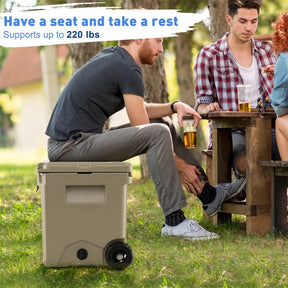 42 Qt Roto Molded Cooler with Wheels & Handle, Large Insulated Ice Chest 5-7 Days Retention, Heavy-Duty Hard Cooler for Beach Picnic Camping Boat