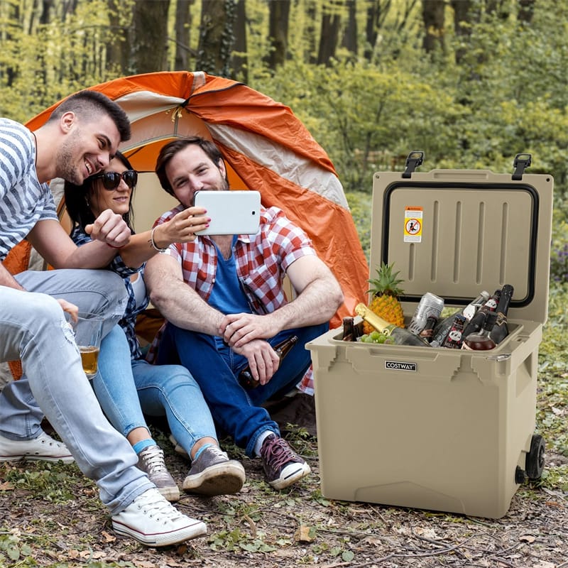 42 Qt Roto Molded Cooler with Wheels & Handle, Large Insulated Ice Chest 5-7 Days Retention, Heavy-Duty Hard Cooler for Beach Picnic Camping Boat