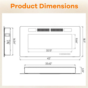 42/50/60/72 Inch Ultra-Thin Smart Electric Fireplace Insert, Wall Mount & Recessed Heater with 12 Flame Colors & Decorative Crystals