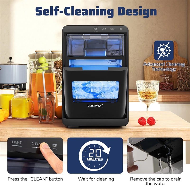 Countertop Nugget Ice Maker, 44LBS/24H Soft Chewable Sonic Ice Machine with Self-Cleaning, One-Touch Operation & Pull-Out Water Tank for Home Bar, RV