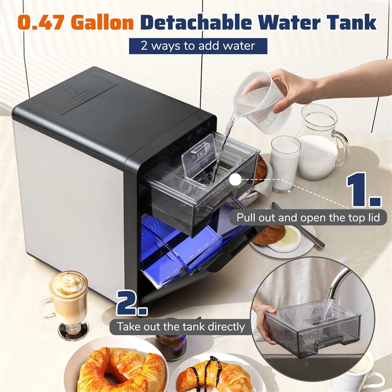Countertop Nugget Ice Maker, 44LBS/24H Soft Chewable Sonic Ice Machine with Self-Cleaning, One-Touch Operation & Pull-Out Water Tank for Home Bar, RV