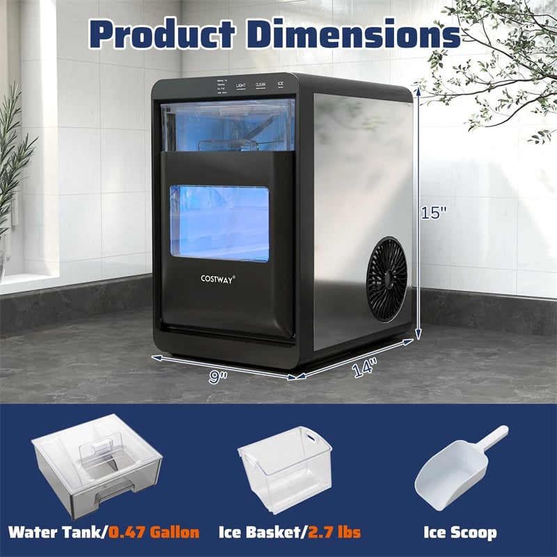 Countertop Nugget Ice Maker, 44LBS/24H Soft Chewable Sonic Ice Machine with Self-Cleaning, One-Touch Operation & Pull-Out Water Tank for Home Bar, RV