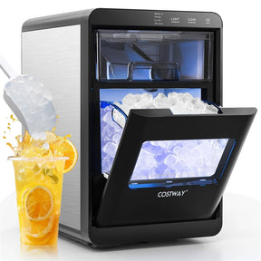 Countertop Nugget Ice Maker, 44LBS/24H Soft Chewable Sonic Ice Machine with Self-Cleaning, One-Touch Operation & Pull-Out Water Tank for Home Bar, RV
