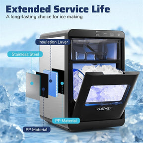 Countertop Nugget Ice Maker, 44LBS/24H Soft Chewable Sonic Ice Machine with Self-Cleaning, One-Touch Operation & Pull-Out Water Tank for Home Bar, RV