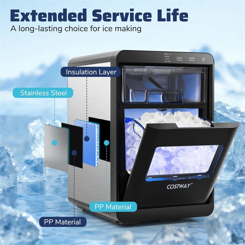 Countertop Nugget Ice Maker, 44LBS/24H Soft Chewable Sonic Ice Machine with Self-Cleaning, One-Touch Operation & Pull-Out Water Tank for Home Bar, RV