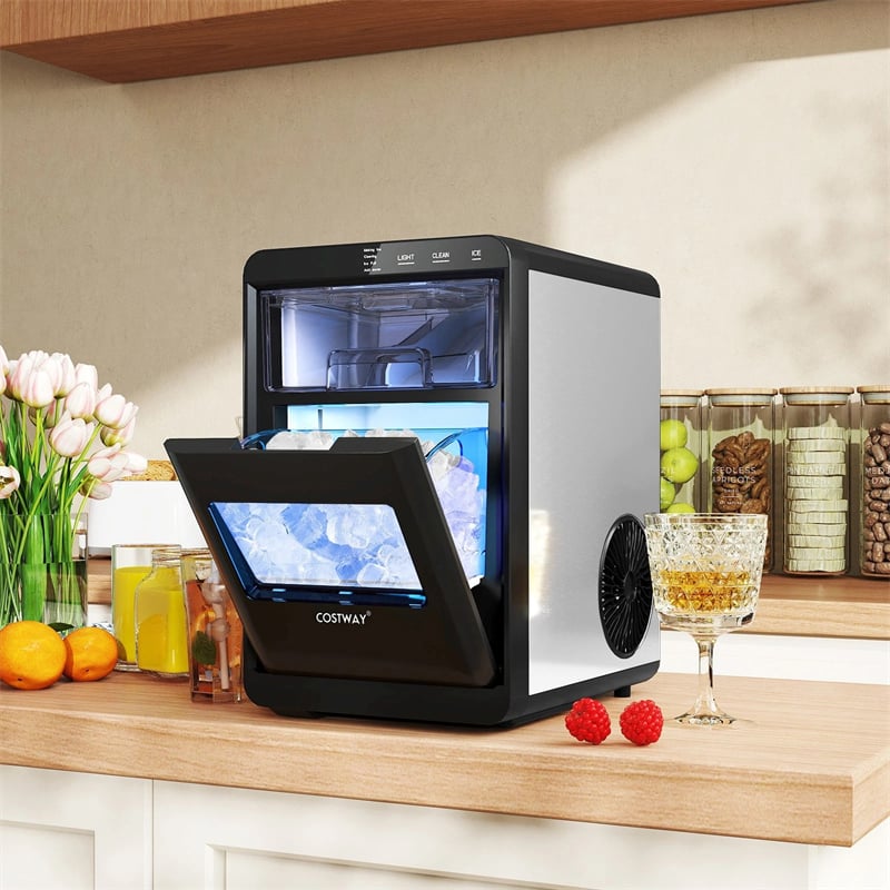Countertop Nugget Ice Maker, 44LBS/24H Soft Chewable Sonic Ice Machine with Self-Cleaning, One-Touch Operation & Pull-Out Water Tank for Home Bar, RV