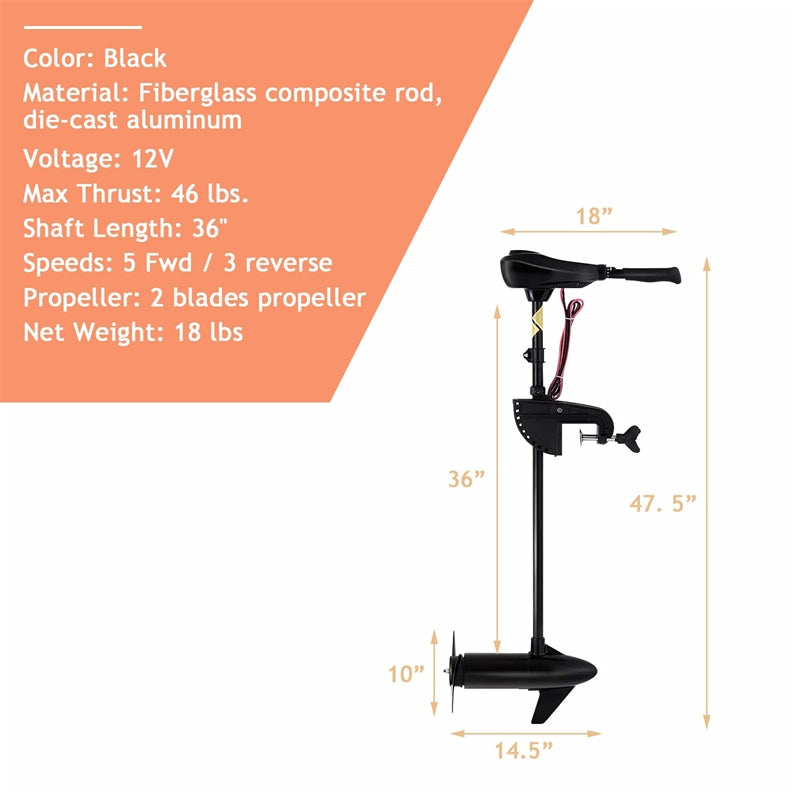 Electric Trolling Motor 8 Speed Boat Fishing Motor with Telescoping Handle, Transom Mount 36" Shaft for Freshwater Saltwater Use